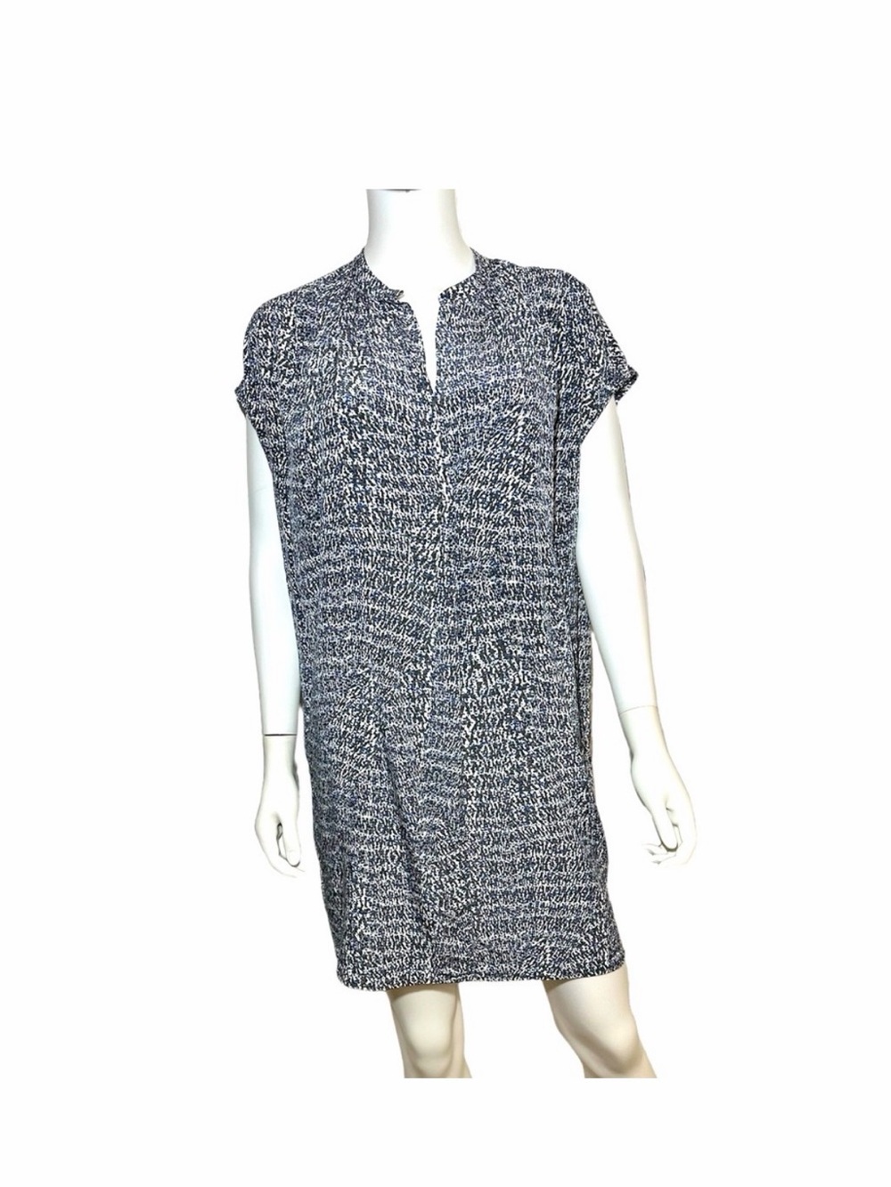 Vince Women's Blue Patterned Short Sleeve Silk Tunic Dress